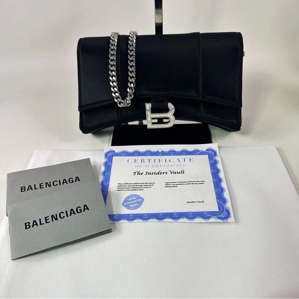 NEW BALENCIAGA SATIN Hourglass Wallet On Chain - Picture 4 of 13